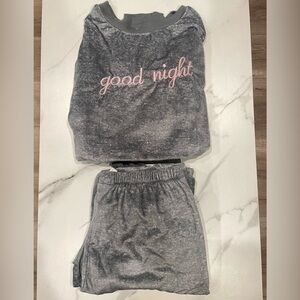 Gray Pajama Set with Pink 'Good Night' Embroidery